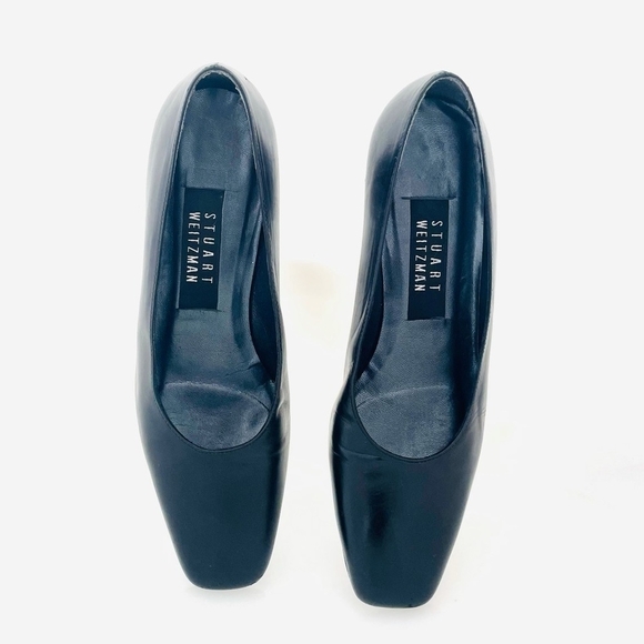 STUART WEITZMAN Black Leather Low Heel Pumps Mirrored Accent Women’s 5.5 - Picture 4 of 8